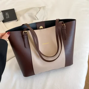 New Fashion Women PU Leather Zipper Portable Crossbody Bag Contrast Shoulder Handbag Purse for Daily Use