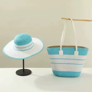 New Fashion Women Straw Hat and Shoulder Bag Set Wide Brim Sun Hat and Bag for Summer Beach