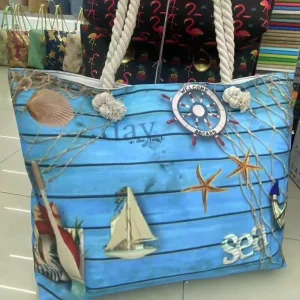 New Fashion Women’s Beach Bag Large Capacity Summer Refreshing Beach Printed Shoulder Bag Spear Rope Custom