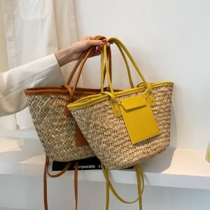 New Fashion Woven Bag Beach Travel Basket Hand Bag Retro Straw Tote Bag for Women