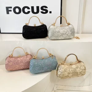 New Fashionable Chain-Handled PU Handbag Hasp Closure Luxury Polyester Lining Women’s Banquets Fancy Clutch
