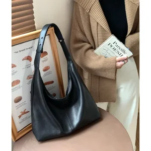New Genuine Leather Underarm Bag Large Capacity Retro Style Shoulder Purse for Women Everyday Chic