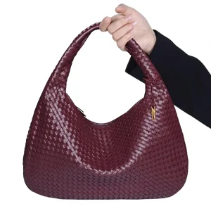 New HK Brand Fashion Large PU Leather Bag Handmade Woven Women’s Hobo Handbag Luxury Braided Big Woven Bag