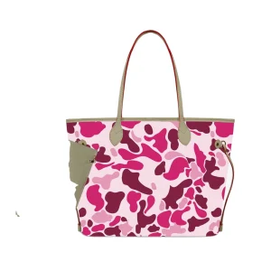 New HK Custom Large Capacity Madam Shoulder Bag Pink Camo Print PU Leather Purse and Wallet Cloud Camo Handbags and Purses