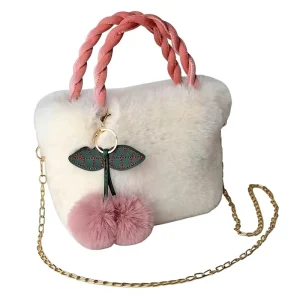 New HK Luxury Fashion Ladies Shoulder Bag Mini Faux Fur Cute Plush Purse with Zipper Closure and Chains Decoration Niche