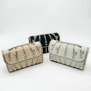 New Handmade Small Square Banquet Water Diamond Bag Underarm Pattern with Pearls