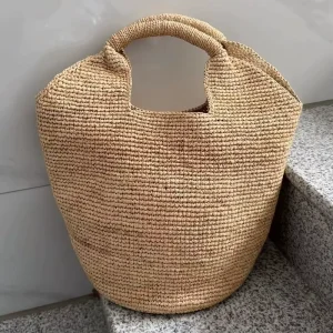 New High end Lafite Grass Handheld Straw Woven Bag Handmade Woven Bag Beach Vacation Tote Beach Bag