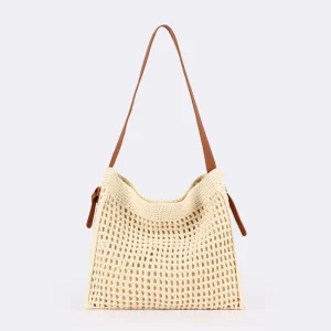 New Hollow Out Cotton Rope Hand Woven Bag Large Capacity Beach Bohemian Style Straw Bag for Women’s Daily