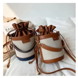New Korean Fashionable Retro Bucket Bag Handheld Cylindrical Crossbody Shoulder Bag Custom Contrast Color Women