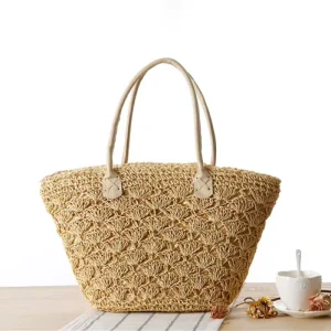 New Ladies’ Casual Woven Beach Rattan Straw Tote Bags Hollowed Out Shopping Bag