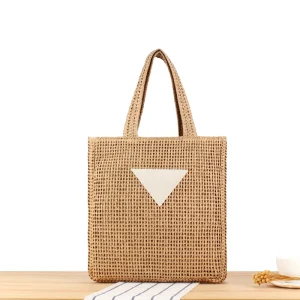 New Ladies Fashion Straw Tote Bag Large Capacity Woven Commuting Bag Zip Portable Dual for Summer Autumn Spring