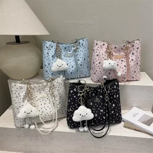 New Large Bow Design Chain Shoulder Bags With Cloud Pendant Pu Leather for Women