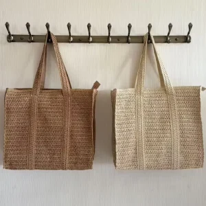 New Large Capacity Paper Crochet Straw Bags Tote Summer Beach Handbags for Women