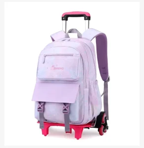 New Launch Korean Kids Unisex Backpack Wheels Waterproof School Travel Trolley Bags Polyester Lining Personalized Zipper