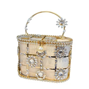 New Luxury Designer Shiny Non Flimsy Rhinestone Inlaid Sunflower High End Handheld Evening Polyester