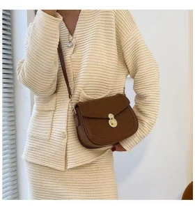 New Luxury Women’s Saddle Bag Vintage PU Leather Crossbody Shoulder Bag with Gold Lock Versatile Handbag