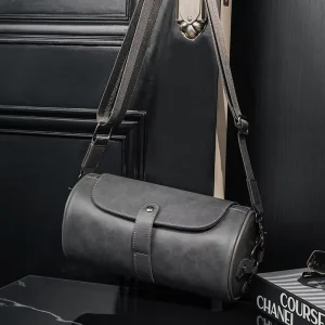 New Men’s Bags Retro Crazy Horse PU Leather Large Bucket Trendy Fashionable Waterproof Lightweight Zipper Closure Durable Bag