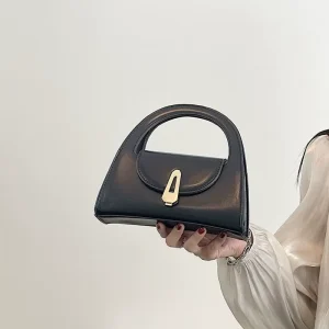 New Niche Design High end Unisex Semi circular PU Small Shoulder Bag All match Commuting Retro Zip Closure Single Strap Bag
