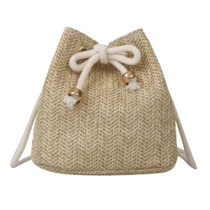 New Niche Hand Woven Straw Bucket Bag Popular Summer Crossbody Shoulder Bag for Women