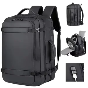 New PU Multi-Functional Expandable Travel Boarding Bag Unisex Business Waterproof Backpack USB Letter Polyester