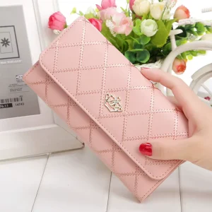 New PU Women’s Wallet Long Tri fold Korean Style Clutch Bag Buckle Diamond Crown Multi Card Bag Women Purses
