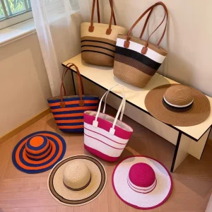 New Paper Woven Bag Travel Beach Bag Fashionable Versatile Shoulder Bag Casual Elegant Mature Women Silk Screen Printed