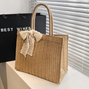 New Popular Woven Straw Women Tote Bag Trendy Ladies Handbags