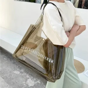 New Product Design Custom Logo Women Jelly Shopping Large Transparent Clear Pvc Tote Bag for Beach Travel