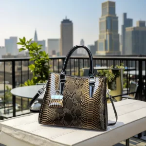 New Pure Color Snake Skin Glossy Texture Large Capacity Women’s Bag Shoulder Crossbody Multi Layered Bag For Women Handbag