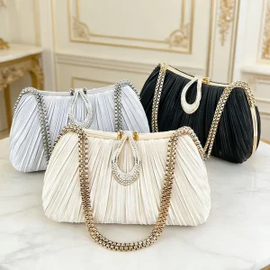 New Shiny Evening Bag Pleated European Women’s Handbag Fashion Party Clutch Light Luxury Bag