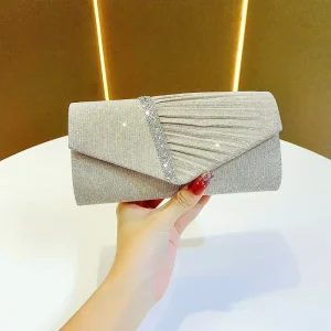 New Shiny Rhinestone Small Envelope Evening Hand Bag for Women Polyester Material Magnetic Closure Princess Dress Style