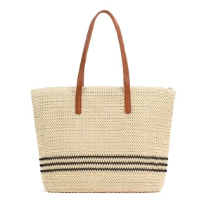 New Shoulder Straw Bag Striped Two Zipper Polyester Seaside Holiday Simple All-match Niche Fashion Casual Women’s Bag