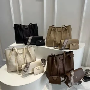New Soft PU Leather Hand Bag Retro Crocodile Pattern Large Capacity 3 Piece Set Tote Bags for Women Handbag with Wallet
