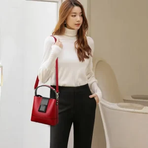New Solid Color Bucket Bag Fashionable Shoulder Handbag Western Style Large Capacity Crossbody Bag For Women