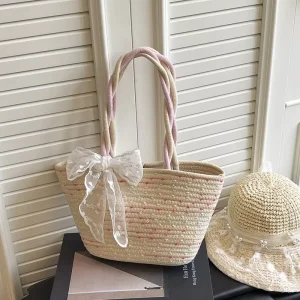 New Straw Tote Bag Woven Shoulder Bag for Beach Travel