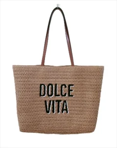 New Straw Woven Beach Bag Europe and the United States Striped Letter Outdoor Travel Storage Bag