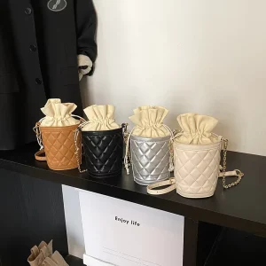 New Style Mini Handheld Crossbody Bag For Ladies Solid Color Drawstring Pleated Shoulder Bucket Bag