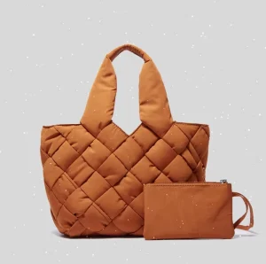 New Style Soft Padded Nylon Woven Portable Handbag Puffer Shoulder Tote Puffy Bag with Purse for Ladies