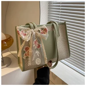 New Style Straw Tote Bag Zipper Polyester Simple Elegant Scarf Shoulder Bag Literary Lady Summer Beach Large Capacity Handbag