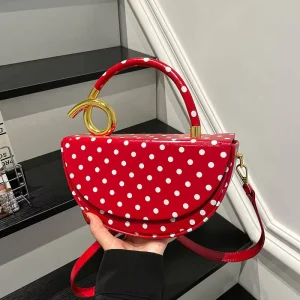 New Style Women’s Crossbody Bag Saddle Bag Popular White Polka Dot Handbag Unique Shoulder Bag Fashion Ladies Bags