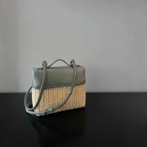 New Stylish Genuine Leather Patchwork Bamboo Woven Box Bag Women Simple Crossbody Spring Vacation Style Ins Handbag Zipper