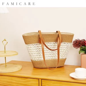 New Summer Export Openwork Straw Woven Bucket Bag Spacious Lightweight Shoulder Crossbody Beach Vacation Handmade Handbag