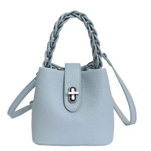 New Summer Fashion PU Leather Small Bucket Bag Women Lock Closure Top Handle Shoulder Crossbody Bag Trendy Handbag