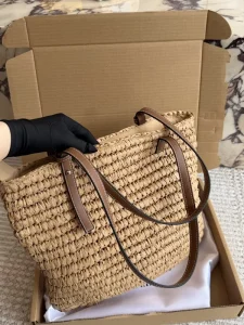New Summer Handmade Straw Woven Fashion Lady Tote Bag Hollow Pattern Open Closure Women’s Beach Vacation