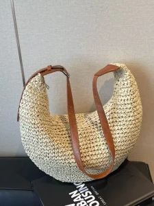 New Summer Straw Tote Bag for Women Woven Crossbody Shoulder Bag Casual Beach
