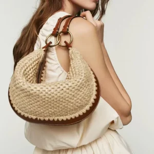 New Summer Women’s Straw Woven Dumpling Bag Fashion Handbag Zipper Closure Raffia Tote Crossbody Beach Vacation Bag