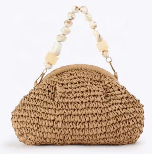 New Summer Woven Fabric Fashion Handbag Handmade Straw Bag Beach Vacation Handbag Straw Handbag