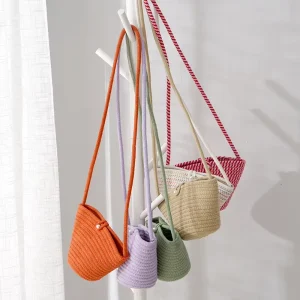 New Summer Woven Straw Women Small Handbags Girls Cotton Casual Beach Pearl Handmade Crossbody Shoulder Bags