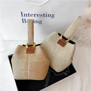 New Trendy Beach Straw Bag Crossbody Small Bucket Shaped Fashion Ladies Handbags Woven bags for Women
