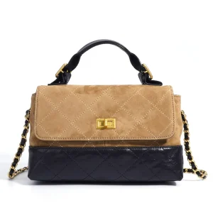 New Trendy Designer Top grain Genuine Leather Crossnbody Bag Color Blocked Shoulder Handbag with Chain Design